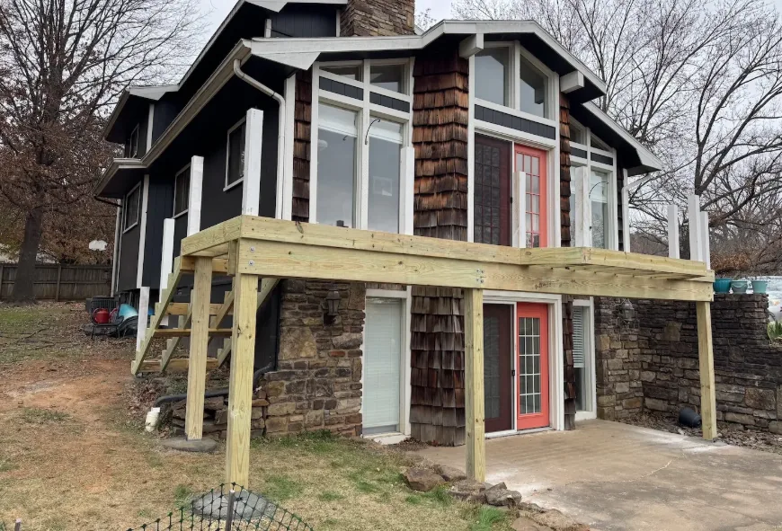 New deck on sloped yard Fayetteville AR — JHG Contracting LLC